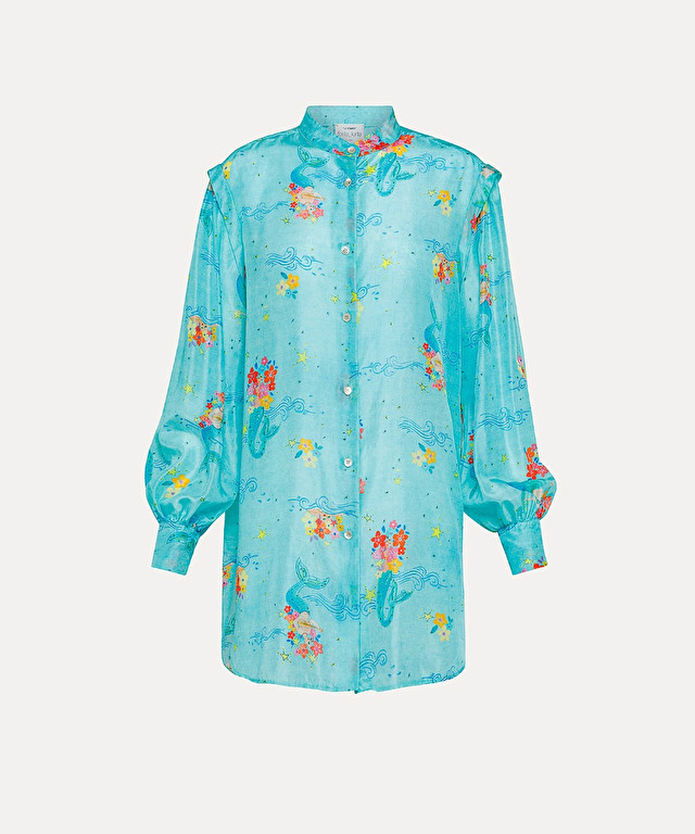 oversized shirt in habotai silk with the "the mermaids song" print