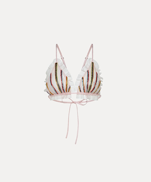 tulle bikini with “crazy love” embroidery