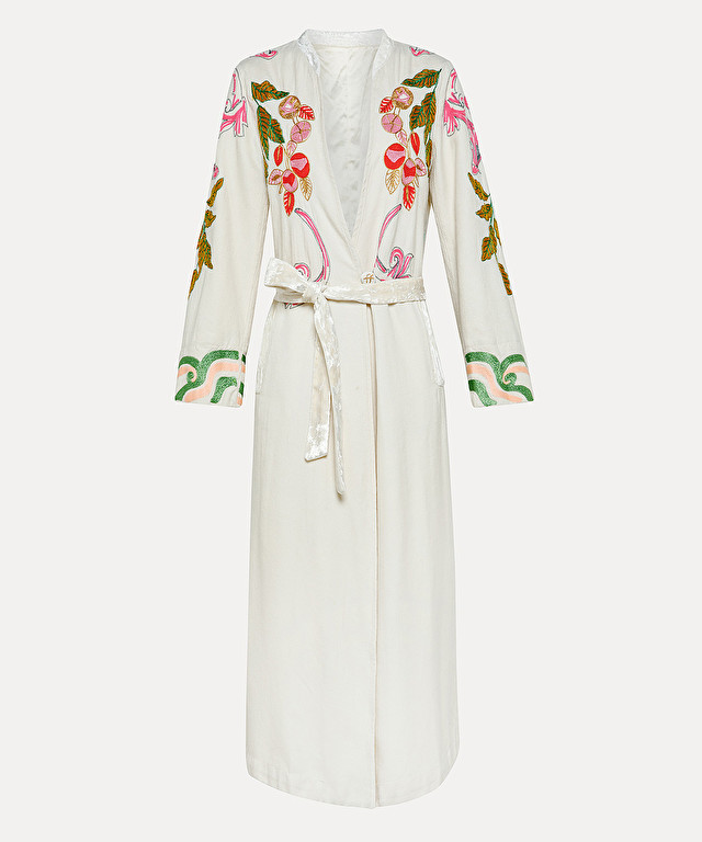 wool–twill coat with “musa” embroidery