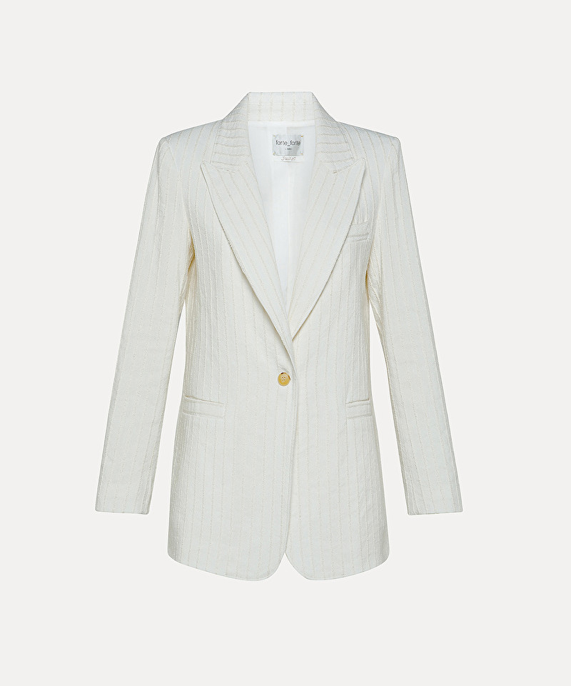 jacket in cotton and linen with a bouclé pinstripe | forte_forte