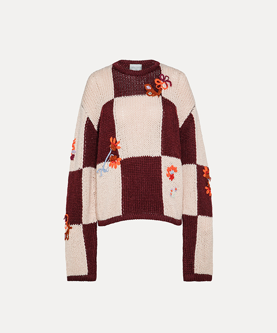 embroidered round–neck “le grand damier” sweater
