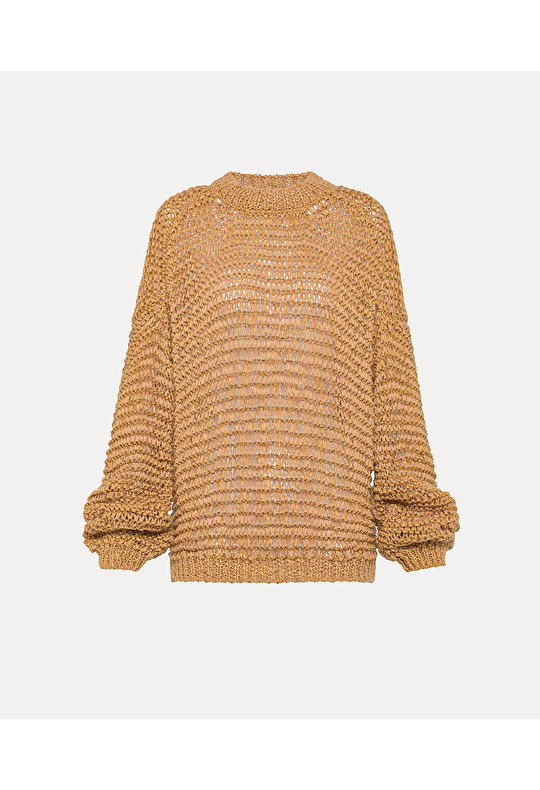 round–neck sweater in chamois ribbon yarn | forte_forte